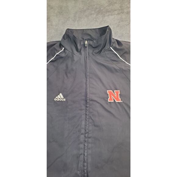 Adidas Nebraska Jacket Sz XL Men's Black Golf Windbreaker Full Zip C14-8 - Picture 6 of 10